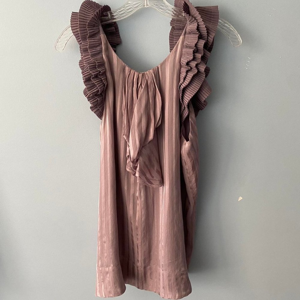 Vintage BCBG Max Azria purple striped ruffle 100% silk top NWT